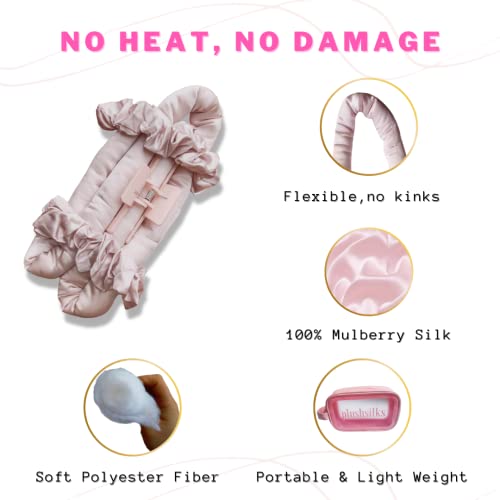 Plushsilks Heatless Hair Curlers - 100% Mulberry Silk Hair Rollers For Long Medium Hair, Flexible No Heat Curler To Sleep In Overnight, Lazy Heatless Curling Rod Headband, Wavy Volume Curls #TOP1