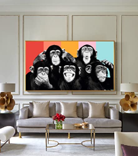 Tableau graffiti 5 singes pour habiller un grand mur blanc vide