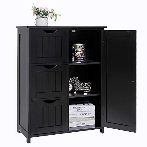 Iwell Bathroom Cabinet, Floor Storage Cabinet With 1 Cupboard & 3 Drawers, Freestanding Entryway Medical Cabinet For Bathroom, Living Room, Black #TOP6