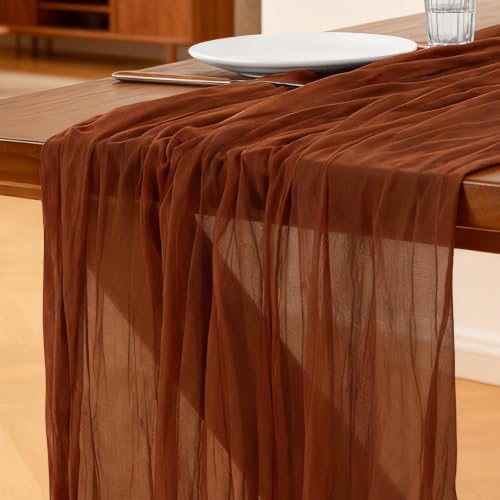 Chemin de Table Rouille, 300 x 90 cm Style Bohème Table de Cuisine en Gaze pour Les Mariages, Anniversaires, Fêtes Prénatales, Enterrements de Jeune...