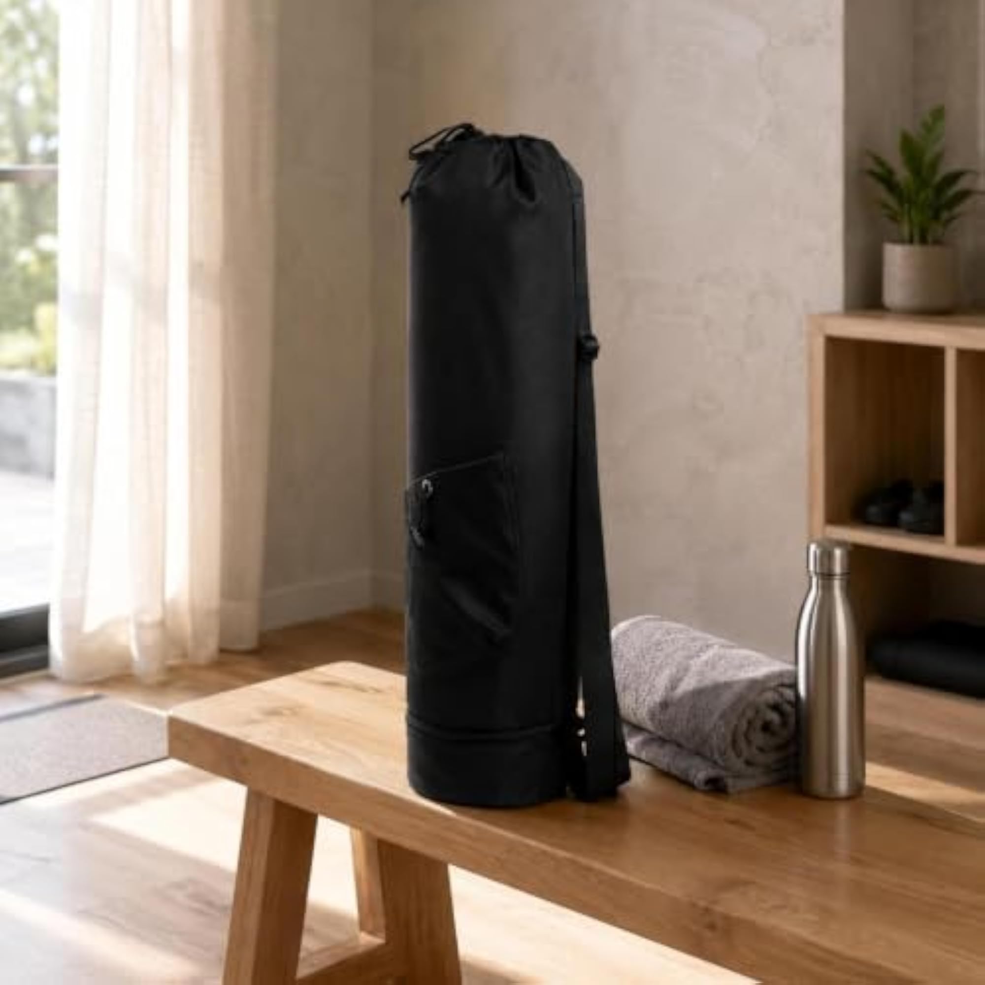 Crossbody Fitness Mat Bag Drawstring Closure, Green