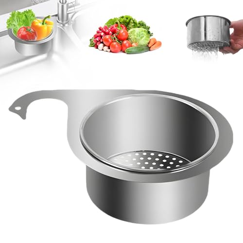 Drain Basket for Kitchen Sink, Stainless Steel Swan Sink Strainer Basket, Multifunction Hanging Sink Strainer Colander Drain Basket Quick Drain Kitchen Tools for Hanging Filter Basket Food Waste (1)