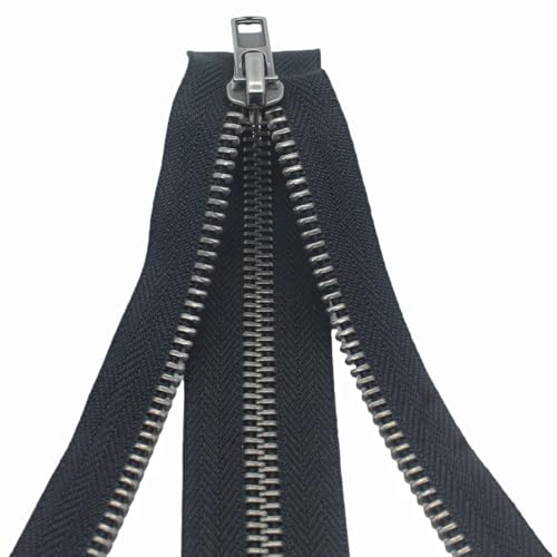Image of MebuZip #8 24 Inch Antique Silver Separating Jacket Zipper for Men (24 inch RH) | Right Handed Zipper Heavy Duty Metal Zippers for Sewing Men's Jackets Coats
