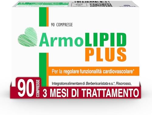 Armolipid Plus - 90 Compresse, Integratore Alimentare con Berberis Aristata, Riso Rosso Fermentato, Acido Folico, Policosanoli, Coenzima Q10 e Astaxantina