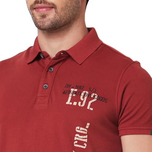 Image of Spykar Men's Slim Fit Polo Neck Half Sleeve Solid Casual T-Shirt