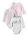 Lamaze Baby Organic 3 Pack Longsleeve Bodysuits, Coral, 9M