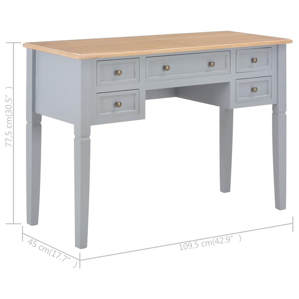 Escritorio gris 109,5 x 45 x 77,5 cm madera MDF y pino con 5 cajones