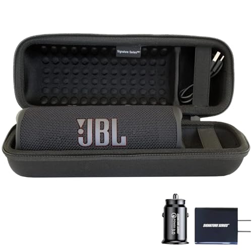 Signature Series Accessory Bundle for JBL Flip 6 Portable Bluetooth Speaker | Includes Signature Series Shockproof EVA Hard Case with Wall and Car Plugs (Black, Case Only)
