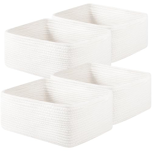 Image of OIAHOMY 4 Pack 14.17 * 11.02 * 6.3IN Storage Baskets for Organizing Shelves, Woven Rope Baskets for Organizing Books, Clothes, Decorative Basket for Living Room, Nursery, Bedroom, Gift Basket, White