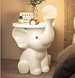 Elephant Shaped Side Table with 3-Color Dimmable Night Light, Cute Small Accent Table, Modern Round Coffee Table for Living Room, Bedroom, Patio