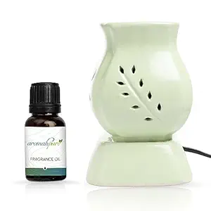 Aromahpure Green Electric Ceramic Flower Pot Design Diffuser |with Assorted 15ml Fragrance Oil| Diffuser for Home, Mandir, Office, Desk Decoratives, Gifting