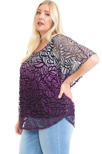 Image of LEEBE Women and Plus Size Double-Layered Burnout Poncho Blouse Top (S-5X)