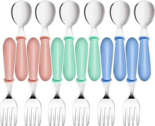 Image of 12PCS Toddler Forks & Spoons,Stainless Steel Baby Utensils,Kids Silverware Children's Cutlery Set for Self Feeding,BPA Free Metal Toddler Flatware with Handle for Boys Girls(Mixcolor 6 Spoons 6 Forks)