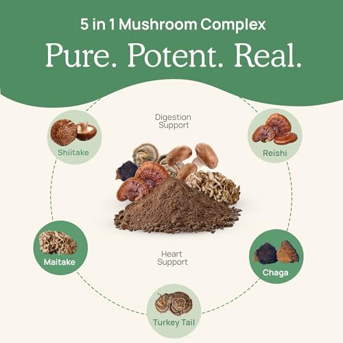 Real Mushrooms 5 Defenders Mushroom Complex – Organic Adaptogenic Mushroom Blend with Chaga, Reishi, Turkey Tail, Maitake & Shiitake for Wellness Support - Mushroom Beta Glucan Capsules - 200 Count - Image 6