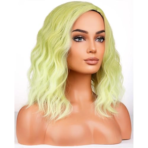 Image of BERON Green Ombre Wigs for Women Short Curly Wavy Hair Wig Girls Green Color Movie Costume Cosplay Wig