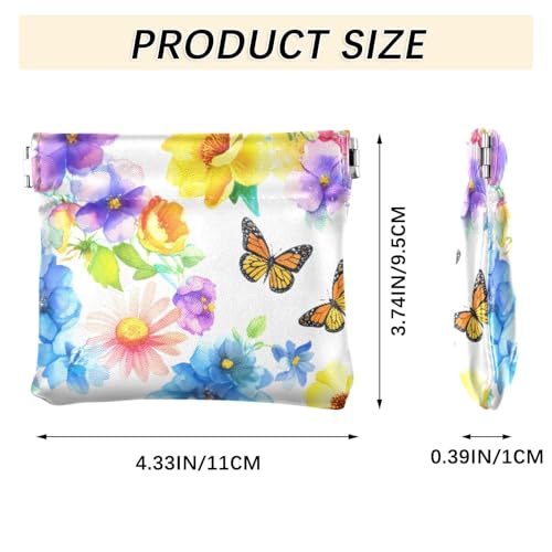 Watercolor Wildflowers Butterflies Coin Purse Leather Pouch Change Purse, Squeeze Coin Pouch for Cards, Keys & Lipsticks, Unisex3
