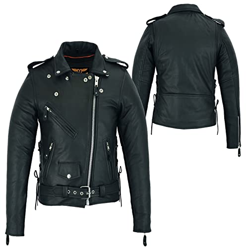Dream Apparel Women’s Classic Leather Motorcycle Jacket with Zip Out Lining, Biker Jacket for Ladies with Side Laces, Black - Image 6