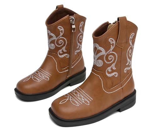 kkdom Cowboy Boots Cowgirl Boots for Toddler Little Boys Girls Kids Western Boots Square Toe Mid Calf Riding Boots