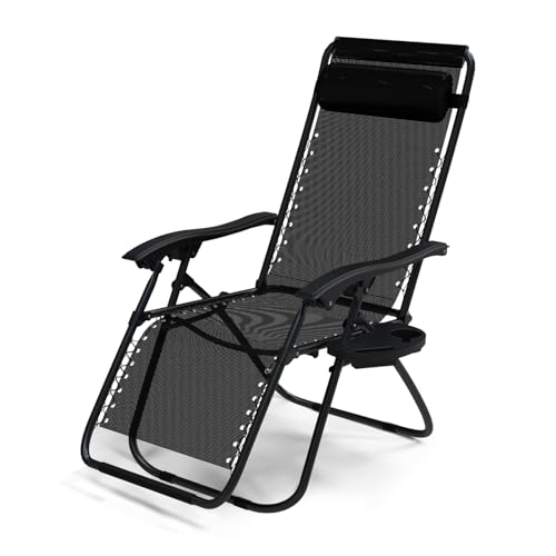 vounot® Chaise Longue inclinable avec Support de Gobelet Amovible Chaise de Jardin Pliable en Textilène Chaise Longue avec Rembourrage de Tête Charge Max...