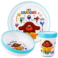 Hey Duggee 3pcs Reusable Bicolor Premium Kids Dinner Tableware Set Plate, Bowl & Tumbler, BPA Free