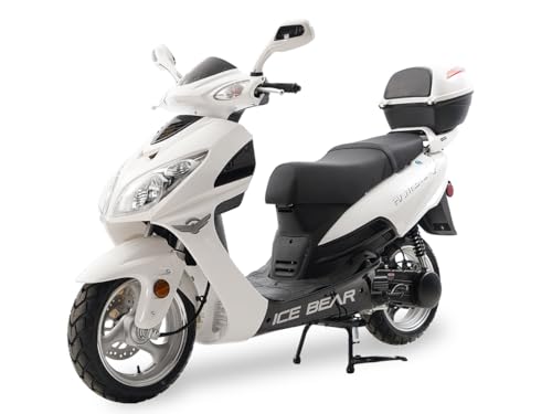 Ice Bear Gas 150ccScooter, White and Black, Sporty Design with Storage Compartment