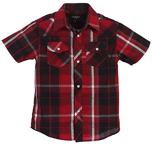 Image of Gioberti Boys Casual Western Plaid Pearl Snap-on Buttons Short Sleeve Shirt