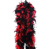 Fukang Feather Turkey Chandelle Feather Boa 72' 80 Gram (Black/Red Mix, 80g)