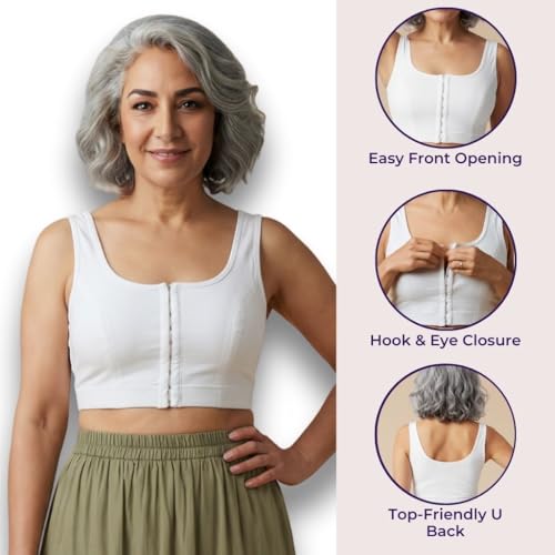 Image of ADIRA | Front Open Bra for Elderly Women | Non Padded & Non Wired | Bra for Elderly Women | Full Coverage with Front Hook | U-Back | Stretchable Cotton Fabric | Pack of 1