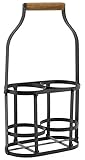 AUBRY GASPARD - Panier Bouteilles Métal et Bois - Noir Naturel - Poignée Bois - 22 x 11 x 37 cm - Ø Bouteille 10 cm - Capacité 2 Bouteilles - Poids 0,54 kg - Transport et Rangement Efficaces