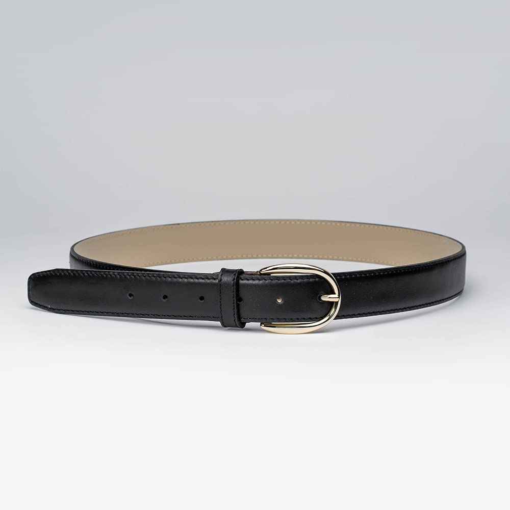 Cintura Bombata con cucitura in Pelle per Donna | Vera Pelle Made in Italy | Colore Nero