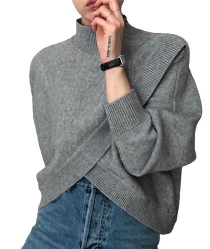 xxxiticat Women's Turtleneck Cropped Sweater Batwing Sleeve High Neck Asymmetric Arm Warmer Shrug Pullover Sweater