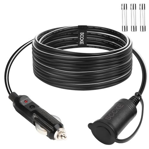SCCKE 14AWG Premium Pure Copper 12V 24V Car Cigarette Lighter Socket Extension Cord, 10ft / 3.05m...