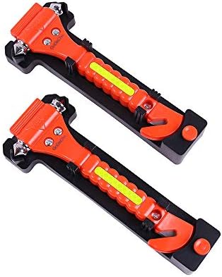 GoDeCho 2 PCS Car Safety Hammer Emergency Escape Tool with Seat Belt Cutter and Vehicle Window Glass Breaker with Light Reflective Tape Red