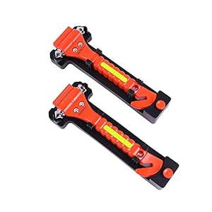 2 PCS Go DeCho Car Safety Hammer Emergency Escape Tool with Seat Belt Cutter and Vehicle Window Glass Breaker with Light Reflective Tape