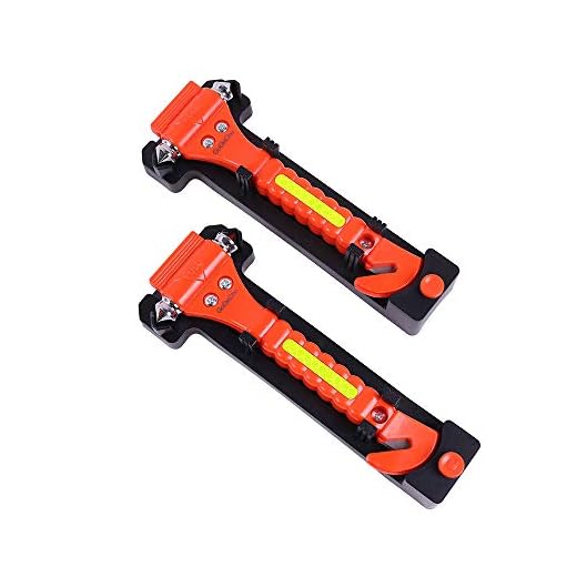 GoDeCho 2 Pack Car Safety Hammer Emergency Escape Tool with Seat Belt Cutter and Vehicle Window Glass Breaker with Light Reflective Tape