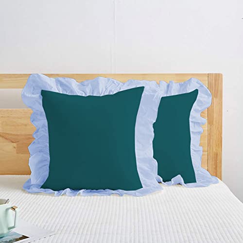 Image of YRM Bedding's Ruffle Beautiful Cushion Cover | Super Soft Elegant Premium Microfiber Frill Cushion Cover Set of 2 (20 inchx20 inch Inches) (Teal /Light Blue)