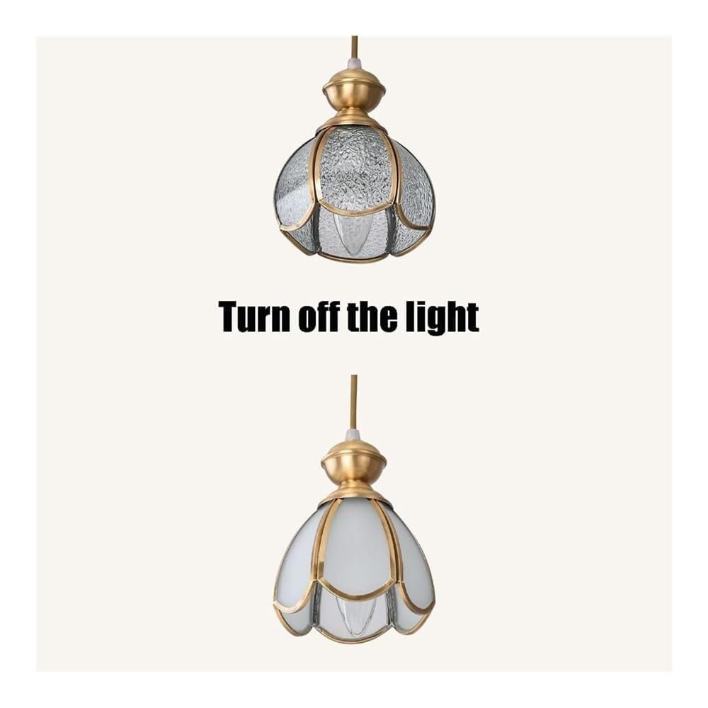 Lámparas de araña de Vidrio con Forma de pétalo de Estilo romántico francés - Lámpara Colgante Ajustable de Material de Cobre con Fuente de luz E27 - Accesorios de iluminación para Islas de