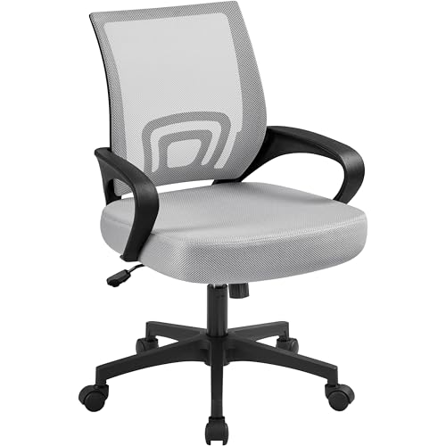 Yaheetech Ergonomic Office Chair Mid Back Computer Chair Mesh Desk Chair with Lumbar Support Armrest Executive Rolling Swivel Adjustable Task Chair for Adults, Grey