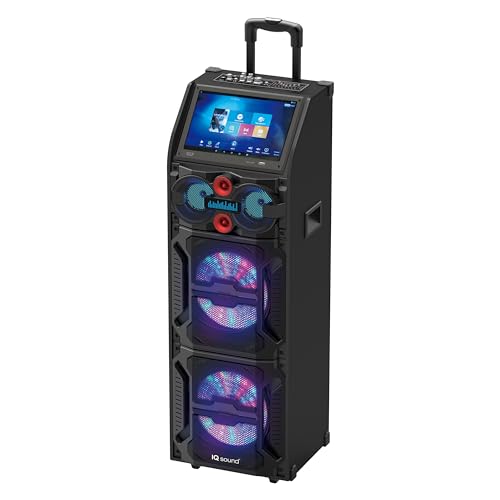 IQ Sound IQ-4922DJWK 2 x 12-inch Portable Bluetooth Speaker Karaoke & Built-in Tablet, FM Radio, 7-Band EQ, Built-in Lights, Guitar Input, Dual Microphone Jacks, WiFi, 14.1