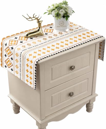 Image of Nightstand Table Tassel Cover, Rustic Rectangle Coffee Table Cloth Suitable for Bedside Table TV Microwave Washing Machine Refrigerator Top Dust Cover White (Pack of 2, 35x90 CM)