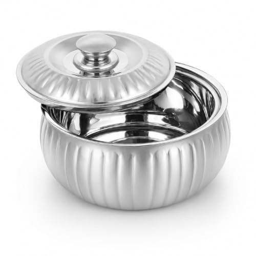 Image of CLASSIC ESSENTIALS Tripot Double Wall Insulated Stainless Steel Lotus Casserole 1500 ml | Hot Pot Food Storage & Serving Container | Thermal Belly Casserole for Roti, Rice, Dal, Curry & Meals