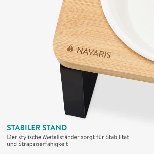Navaris 2X Fressnapf aus Keramik mit Metall Ständer - Katzennapf Hundenapf 2 Stück im Set - Erhöhter Futternapf Katze Hund - Napf in Schwarz Natur