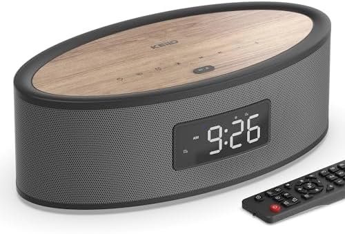 KEiiD Bluetooth Clock Radio Speaker Compact with LED Clock Dual Alarms, FM Radio, Sound Machine, USB, AUX, Aesthetic Style with Great Sound Performance, Auto Dimmer, Sleep Timer