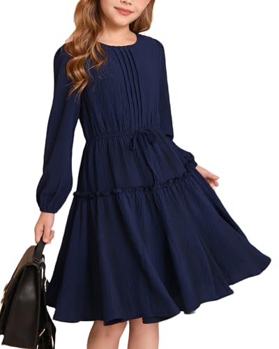 GRACE KARIN Girls Fall Long Sleeve Dress Fancy Floral Holiday Teen Casual Skater Winter Teen Crew Neck Tiered Dresses