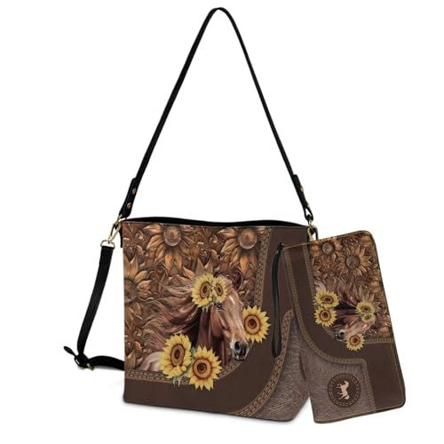 Crossbody Hobo Bag with Wallet Set for Women, 2 Pcs Bucket Purse Set Large Bucket Handbag with Adjustable Strap