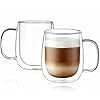 CNGLASS Glass Coffee Mugs 12oz(355ml),Double Wall Insulated Mug Set with Handle,Clear Glass Espresso Mugs for Latte,Cappuccino,Tea Bag,Hot and Cold Beverages,Set of 2