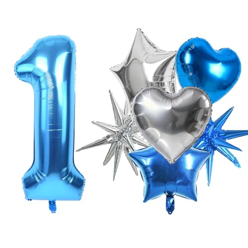 Image of TONIFUL 1st Birthday Balloons Kit 40 Inch Blue Large Number 1 Foil Balloon