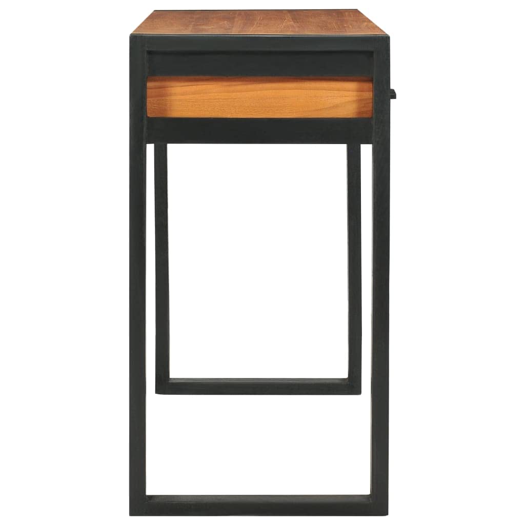 Scrivania in legno di teak massiccio, 100 x 40 x 75 cm, con 2 cassetti e spazio portaoggetti, struttura in legno stabile, ideale come scrivania per computer, ufficio, gaming, home office