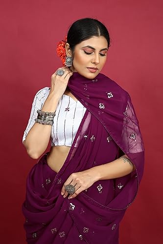 Image of Glory Sarees Women's Georgette Embroidery Saree With Blouse Piece (GLF721 Parent)