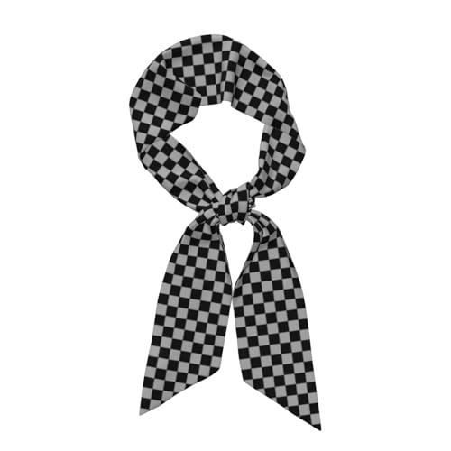 Green Black Checkered Chessboard Flag Women's Head Scarf Thin Long Neck Scarves Fashion Hairband Waistband Purse Scarf